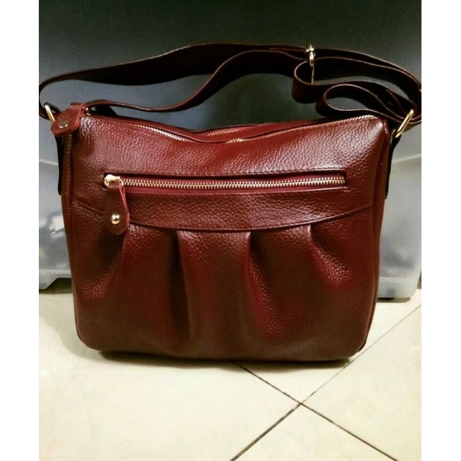 TAS KULIT WANITA ASLI MODEL RAMPLE SELEMPANG PAPIRUT GARUT
