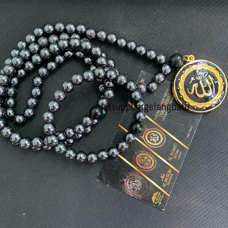 QWQ Tasbih Blustin Allah Gold Black Jade Badar Besi Magnet Kesehatan