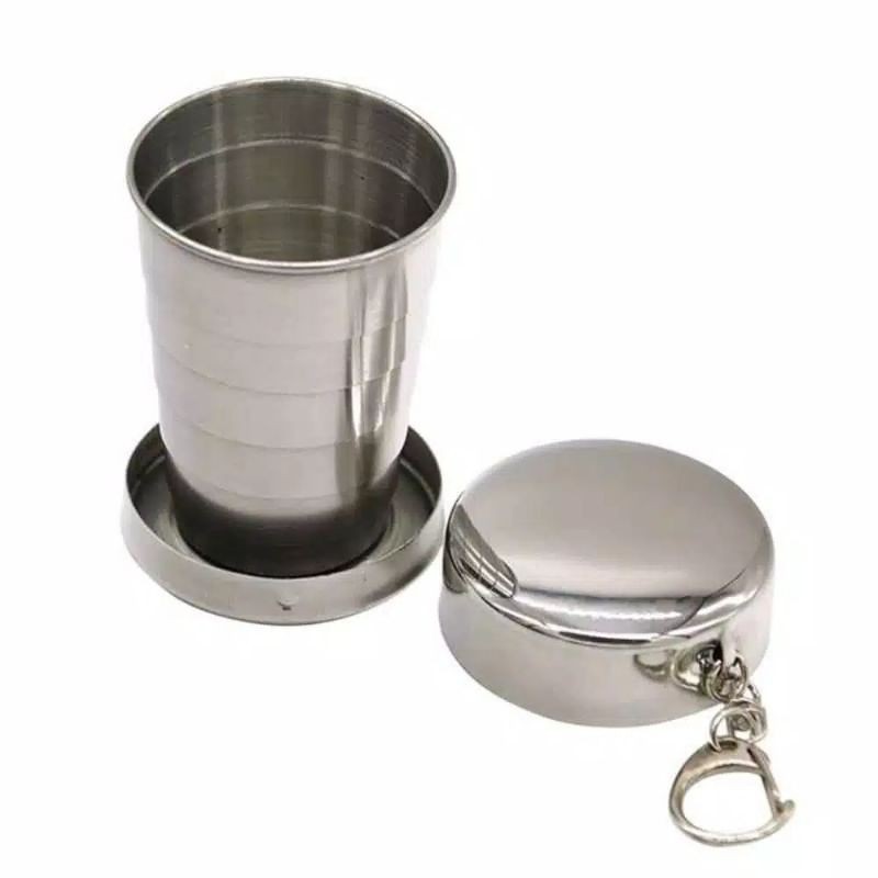 Gantungan Kunci Gelas Lipat Stainless Steel Camping Folded Cup