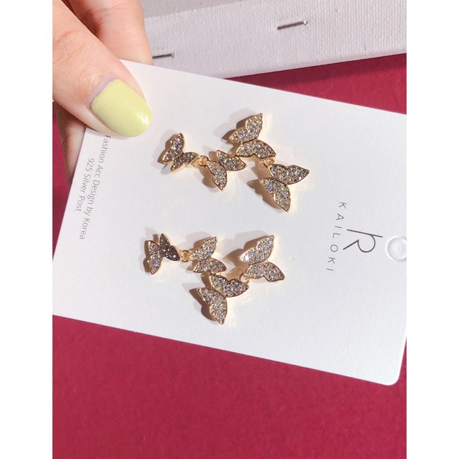 LRC Anting Tusuk Fashion Gold 925 Silver Stud Diamond Butterfly Earrings D06489