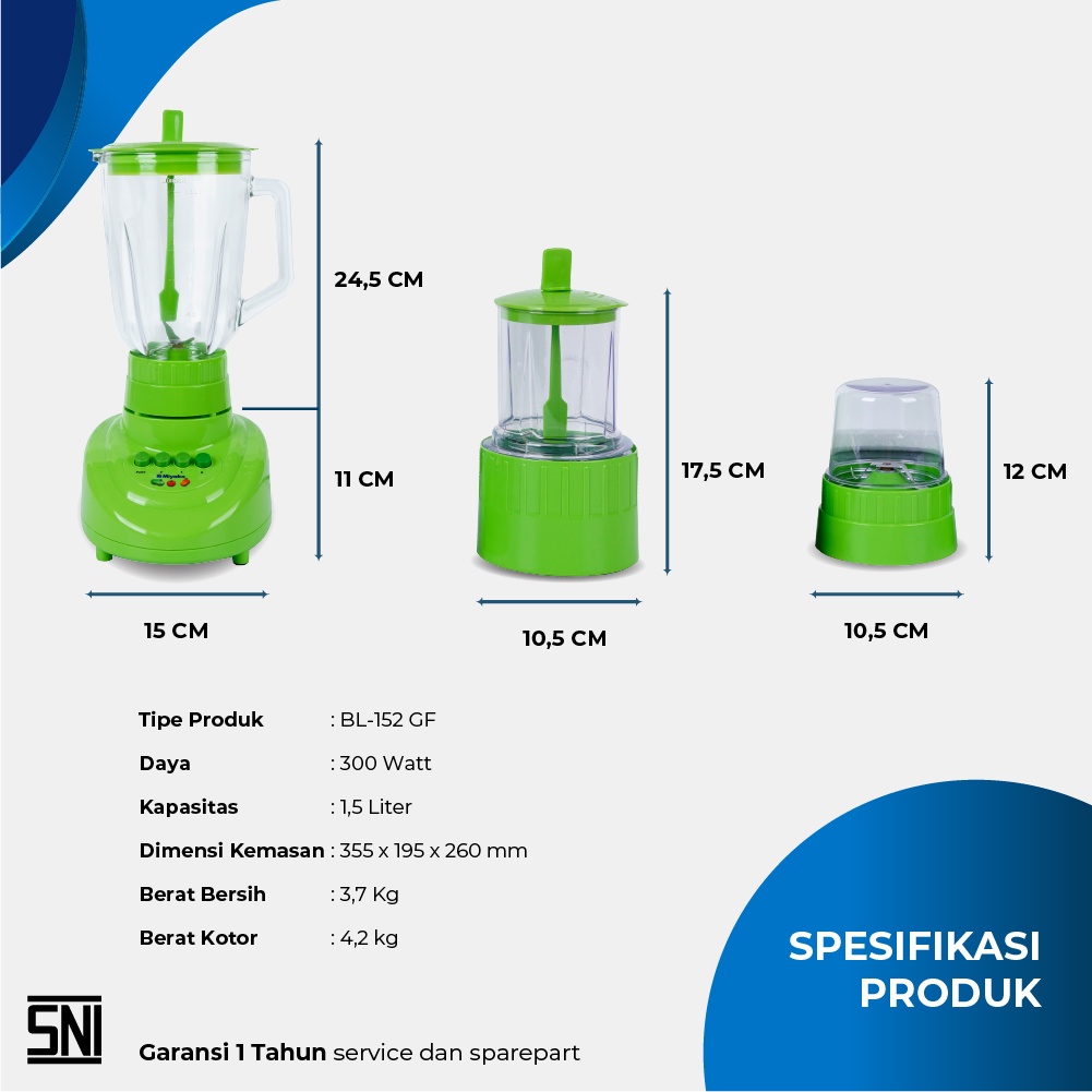 Miyako Blender Kaca BL 152GF / BL 152 GF - [3in1] - Hijau