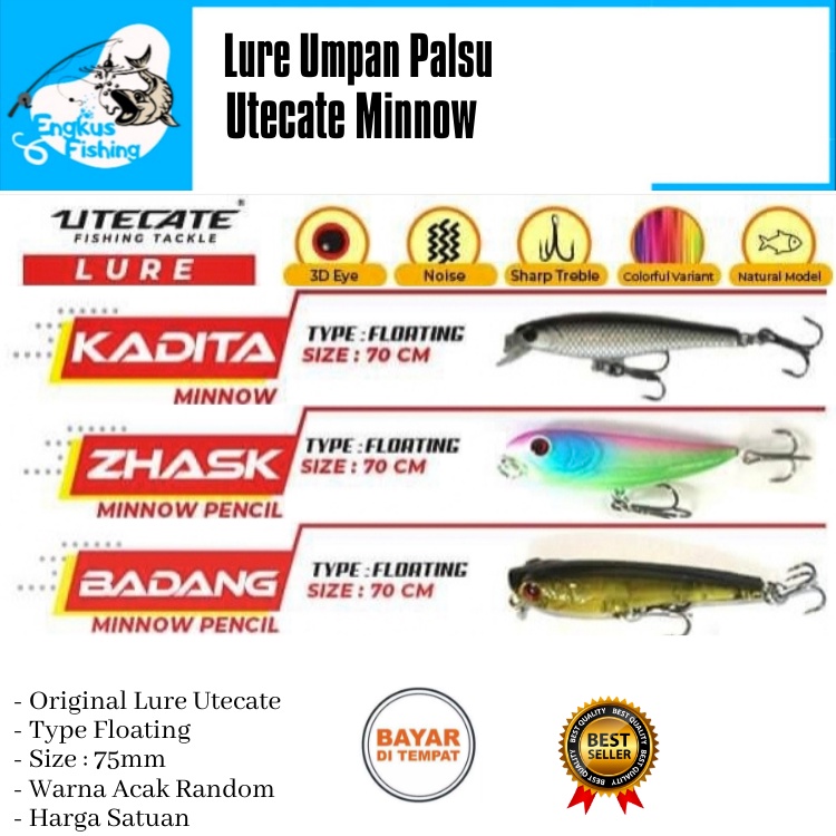 Umpan Pancing Lure Casting Utecate UTC Minnow (50mm - 120mm) Lengkap - Engkus Fishing