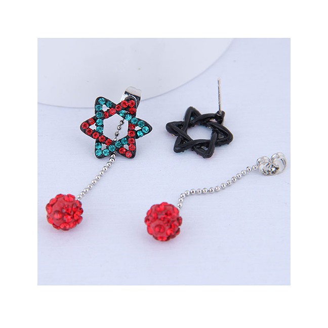 LRC Anting Tusuk Fashion Color Compilation Of Star Ball Stud Earrings A57983