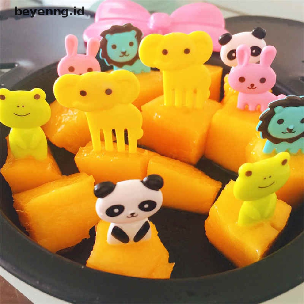 10pcs / set Garpu Buah Desain Kartun Hewan Untuk Dekorasi Bento Makan Siang Anak