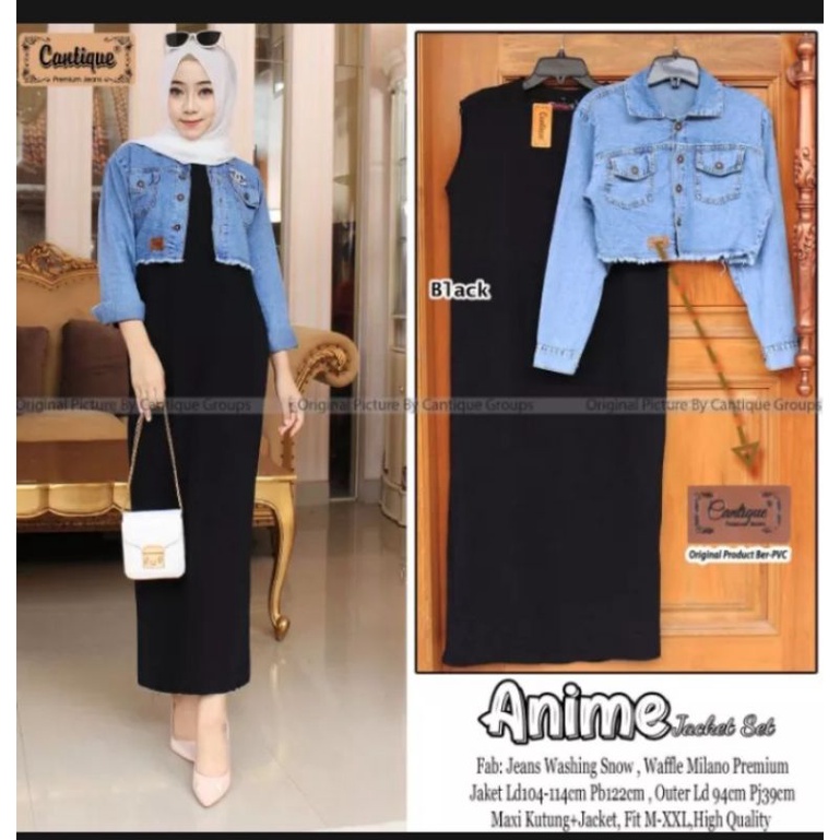 TOKO DEANIA-Anime set inner span dan jaket terbaru setelan inner span dan jaket jeans  crop ld one s