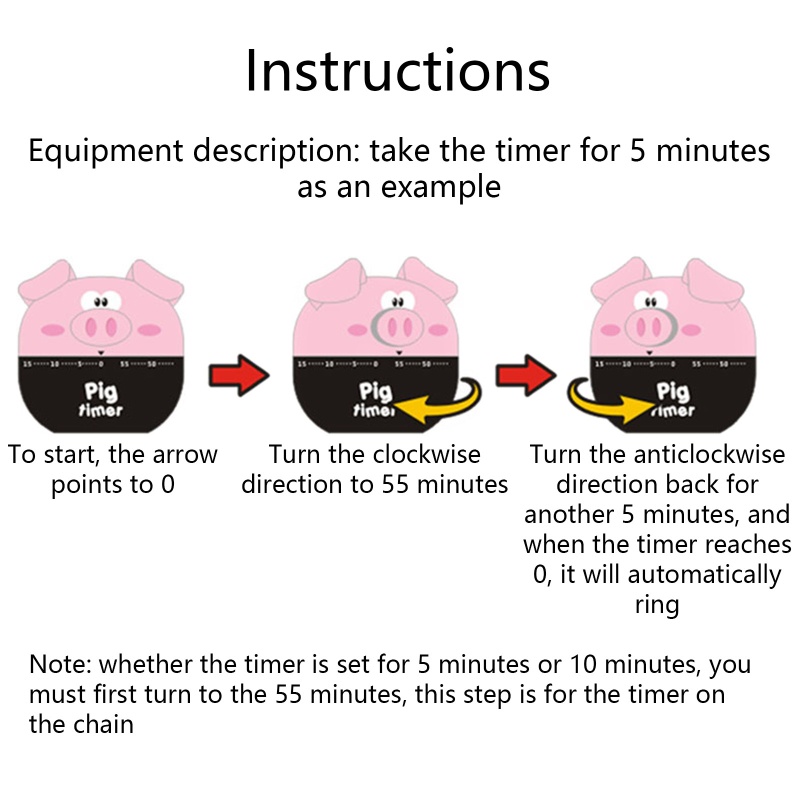 Kiss Timer Mekanik 360 Derajat°Timer Alarm Manual Bentuk Babi Dapat Berputar