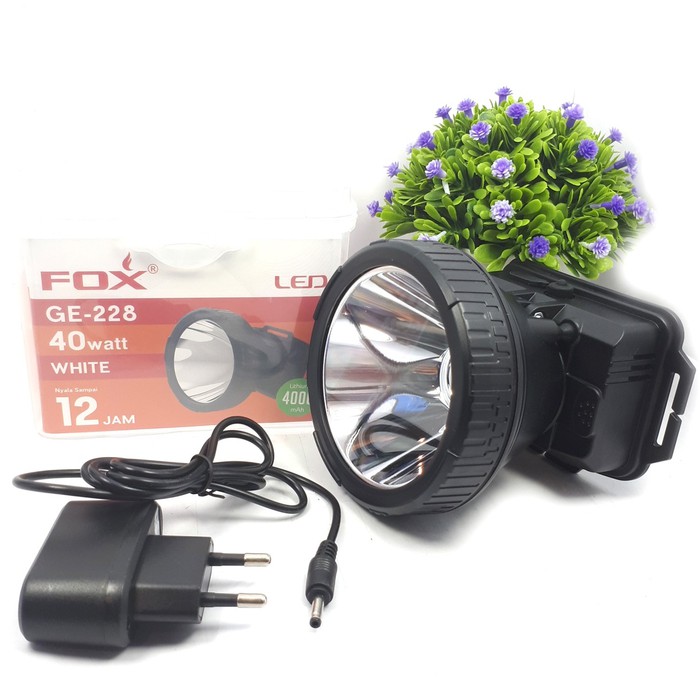 Senter kepala fox 228 40 Watt senter kepala besar 40W cahaya putih led charge rechargable terang