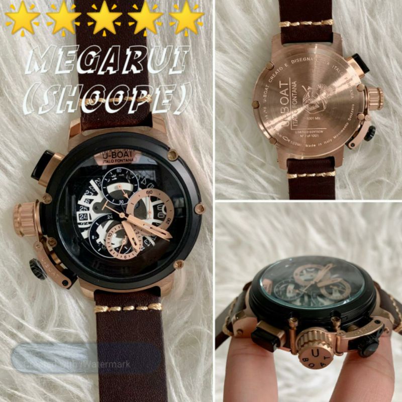 JAM TANGAN COWOK U-BOAT BROWN ROSEGOLD SUPER PREMIUM AAA