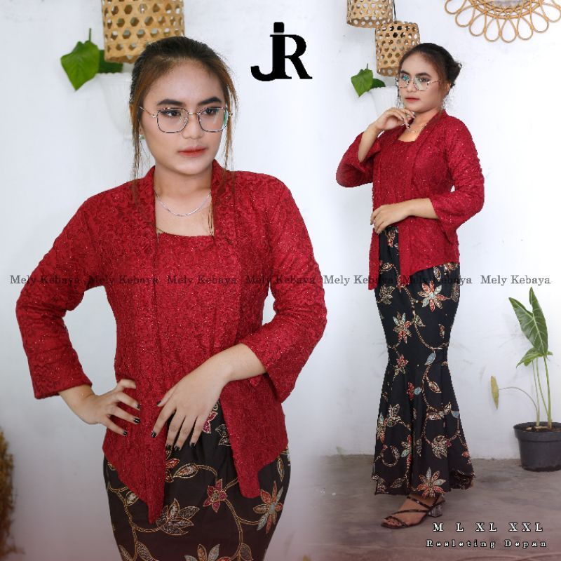 SETELAN KEBAYA PESTA BROKAT KUTUBARU LENGAN PANJANG +ROK DUYUNG SIZE M-XXL