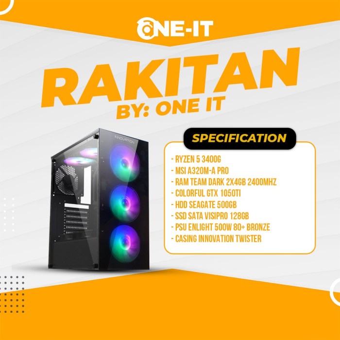 PC Rakitan RYZEN 5 3400G | GTX 1050 Ti | RAM 8GB | SSD 128GB HDD 500GB