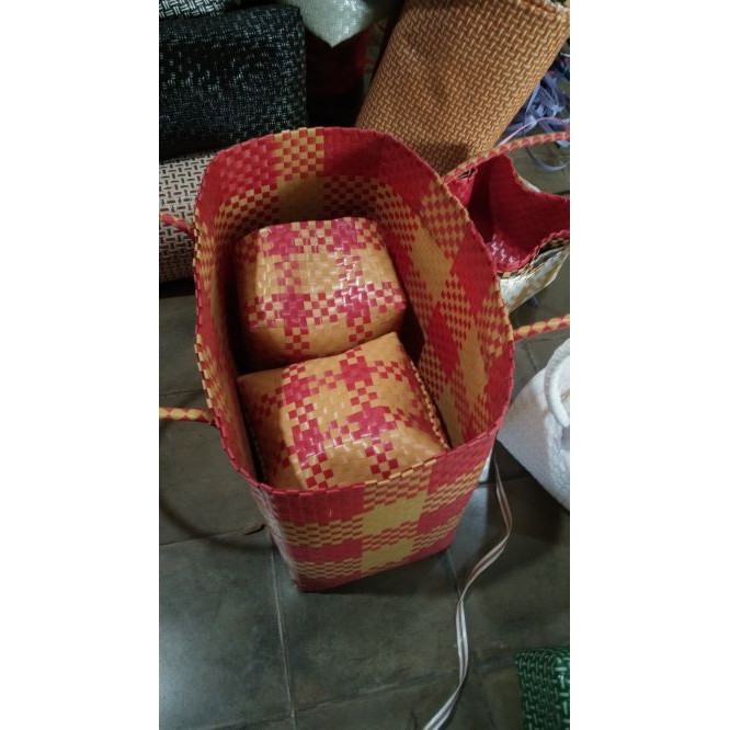 SET KEBEN JUMBO BALI/TAS ANYAM BAHAN PLASTIK KACA/TAS ANYAM DENGAN 4 BESEK/TAS ANYAM MURAH