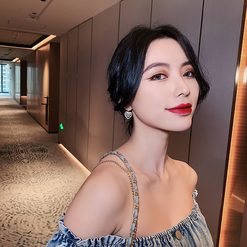 Korea Berongga Penuh Berlian Peach Jantung Studs Earrings Untuk Wanita Pribadi Perhiasan Permen Telinga