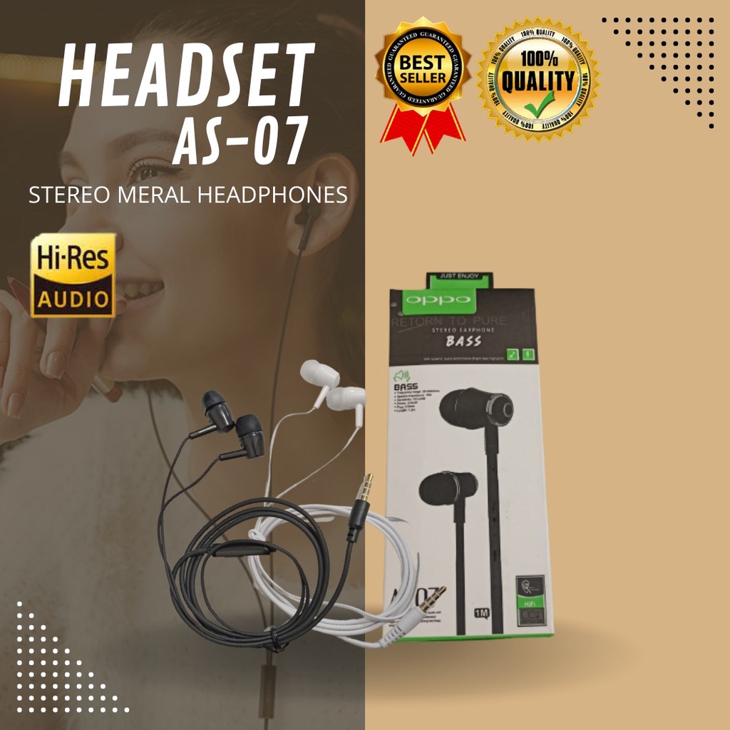 HEADSET / HANDSFREE &lt; OPPO - AS07 &gt; SUPER BASS + MIC bisa buat pakai semua tipe hp