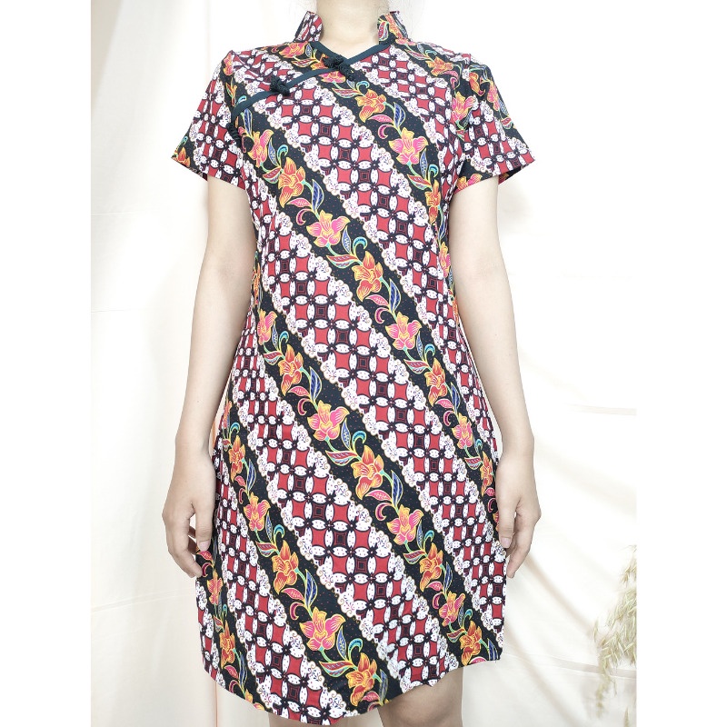 SB Collection Midi Dress Utiara Shortdress Casual Modern Batik Cheongsham Wanita