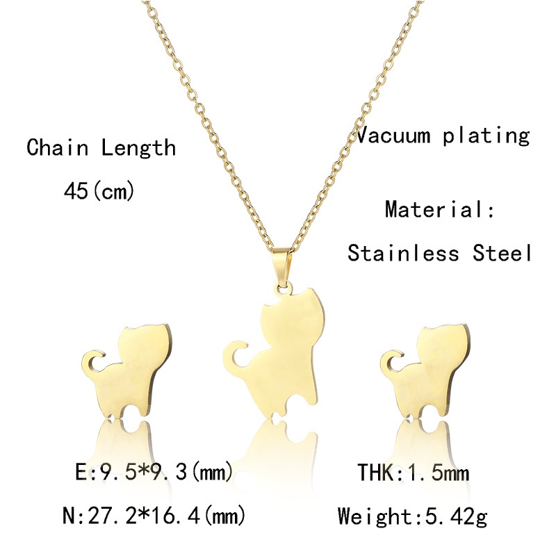 Lucu glossy kucing kalung wanita Gaya Korea Stainless Steel Kucing liontin dan anting-anting set kla