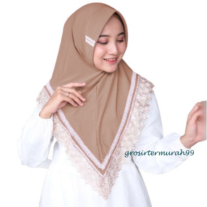 (24 warna) hijab rafilah jersey premium / jilbab kombinasi renda