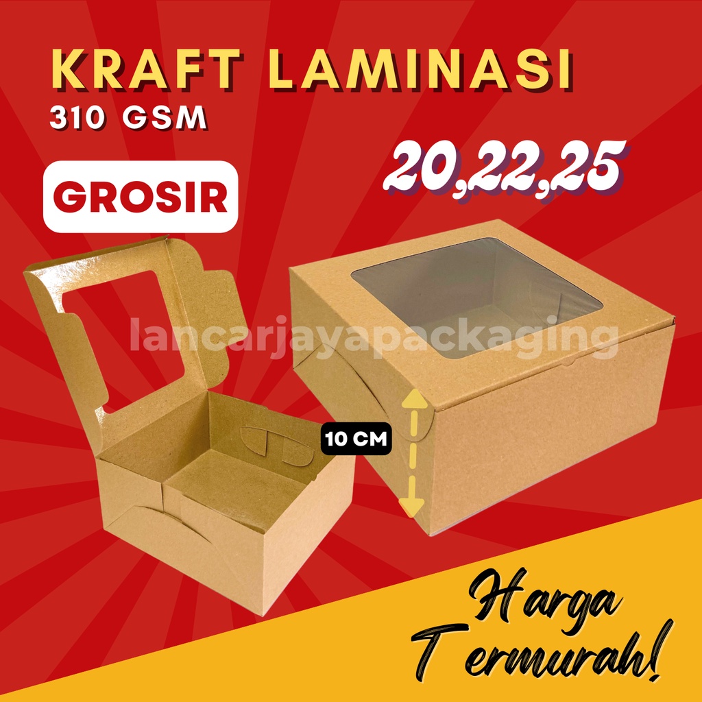 

Kotak Kue Box Tart Roti Chiffon Cake Kraft Laminasi 20x20x10 22x22x10 25x25x10