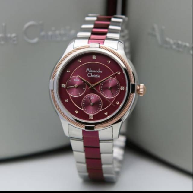 Jam wanita Alexandre christie AC2844 silver maroon