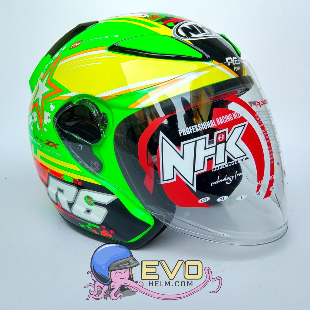 NHK R6 SE PIXEL GRAPHIC Half Face - Single Visor GREEN FLUO - ORANGE