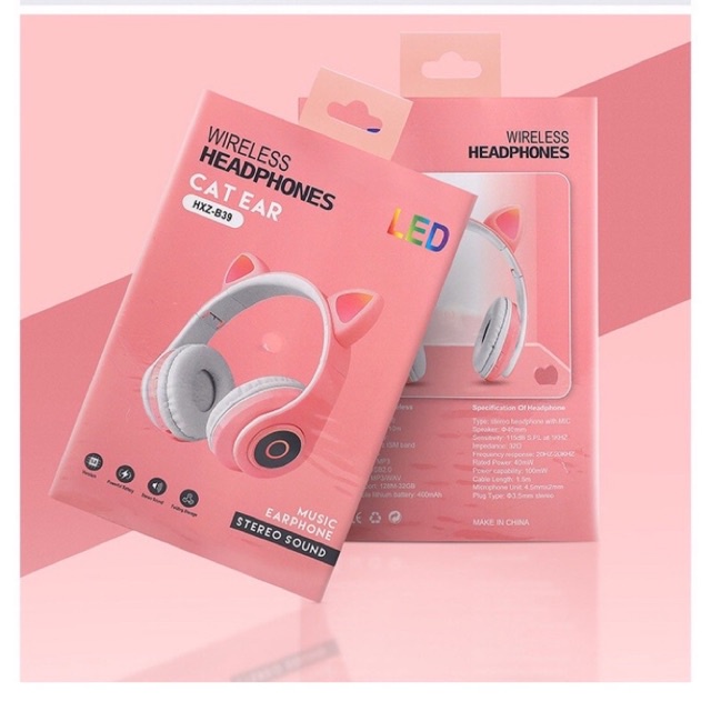 Headphone Wireless Cat Ear/ Headphone Kucing Lampu Warna Warni