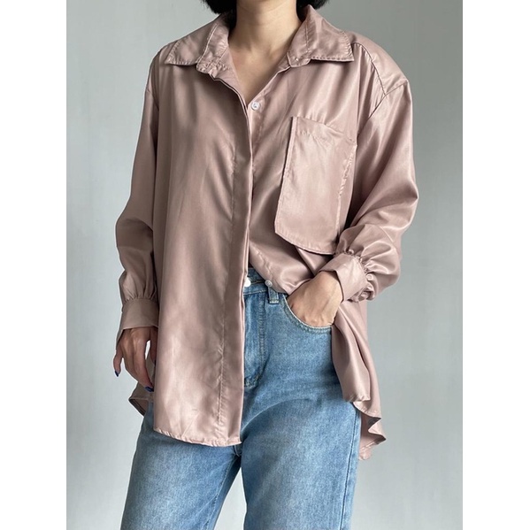 Kemeja Wanita Jumbo Salur Putih Casual Korea Kekinian U2B0 Ruffle Lengan Balon Linen Monalisa Katun 