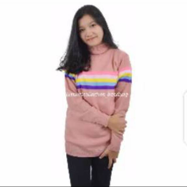 ATASAN RAJUT WANITA KERAH TINGGI /SWEATER RAJUT WANITA TURTLENCK RAINBOW PREMIUM