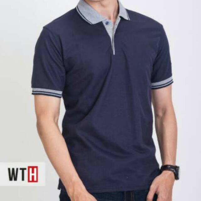  NAVY  BLUE  KAOS  POLO  SHIRT WHAT THE HEAVEN Shopee Indonesia