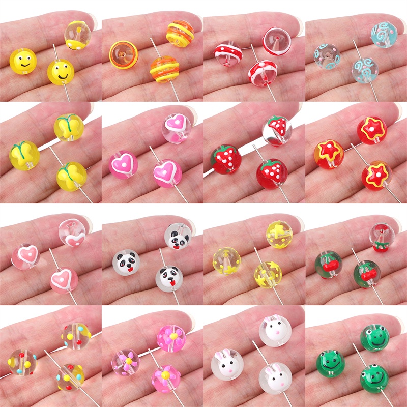 2 Pcs Manik-Manik Kaca Handmade Desain Bunga Butterfly Ladybug Lebah Panda Bintang Ukuran 12mm Untuk Membuat Perhiasan