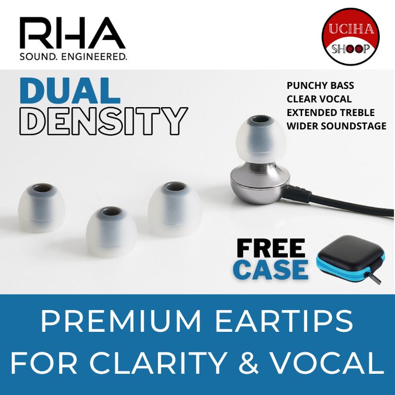 RHA Dual Density Eartips Premium Silicone ORIGINAL For Clarity Detail Earphone Tigh Punchy Bass
