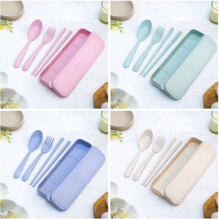 ALAT MAKAN SENDOK GARPU SUMPIT PORTABLE SET 3 IN 1 BAHAN GANDUM