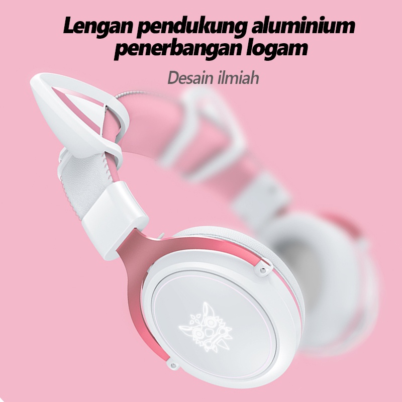 ONIKUMA X10 Pink Cute Cat Ears RGB Head-Mounted PC Gaming Headset RGB Earphone Pembatalan Kebisingan Headphone Gaming