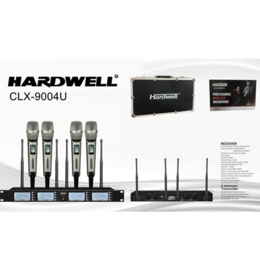 Microphone Mic Wireless HARDWELL CLX 9004U 4 Mic Handle Original