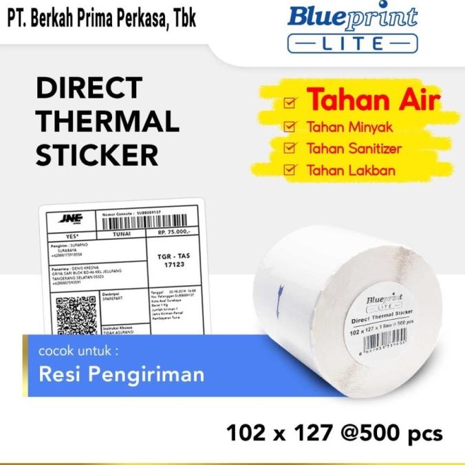 

(BISA COD) Kertas Label Thermal Stiker Resi BLUEPRINT Lite 102x127 mm 500Pcs Roll DISKON Kode 838