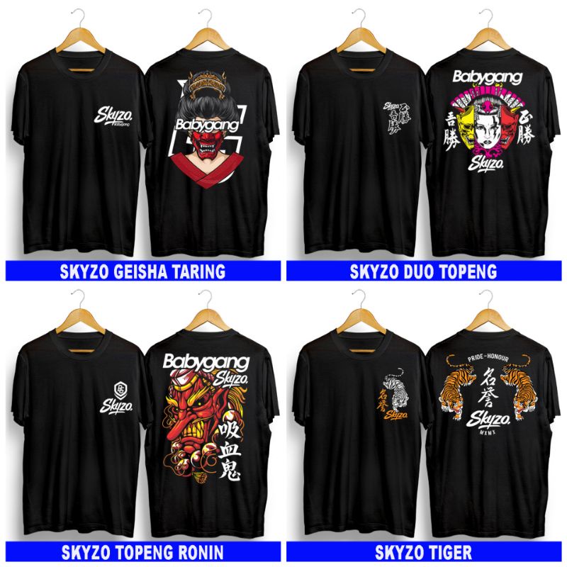 T-shirt Baju Kaos Distro Oblong Pria Dan Wanita Remaja Dewasa Samurai Jepang Babygang Skyzo Geisha T
