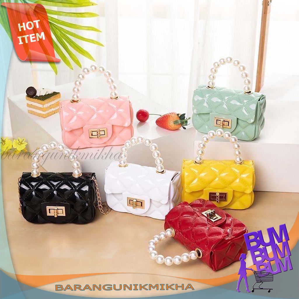 TAS JELLY MINI JELLY MUTIARA JELLY RANTAI TAS SELEMPANG MINI MUTIARA