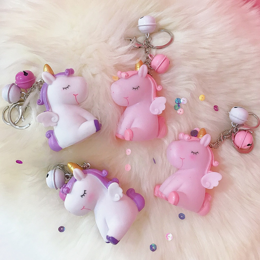 (M TOYS) Gantungan Kunci Suara Motif Unicorn Keychain Pelangi Bahan PVC untuk Tas / Handphone