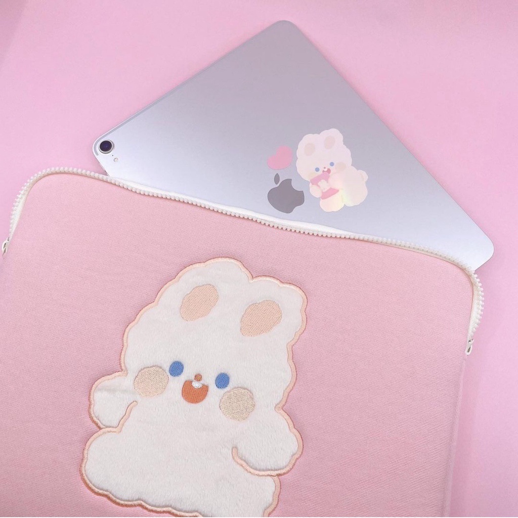 Sleeve Pouch Sarung Tas Bag Case Ipad Tab Tablet Macbook Air Pro Laptop Asus Acer Lenovo HP Huawei 11 12 13 14 15 inch Motif Gambar Rabbit Kelinci Bunny Warna Pink Lucu Cute Murah Korean Model