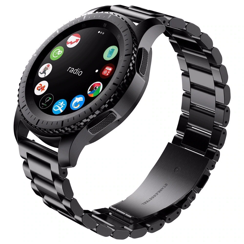 Strap Stainless folding clasp Watch 22mm Tali Jam Besi Samsung Gear S3 ASUS LG hitam