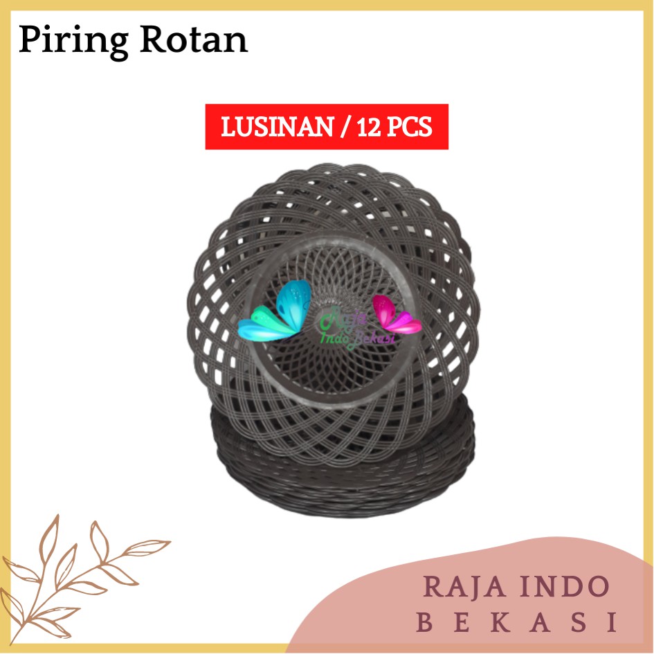 Piring Rotan Plastik Lusinan 12 Pcs Anyam Piring Rotan Plastik Murah Anyaman Cekung Motif Bunga