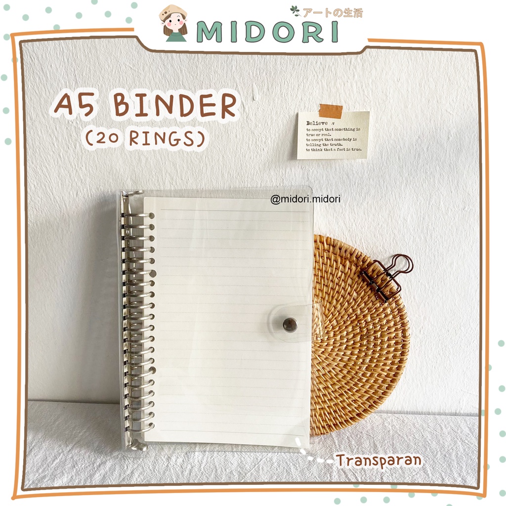

[MIDORI] 20 Rings A5 Binder Cover Transparent 20rings Binder Bening BuJo Aesthetic Binder - E0031