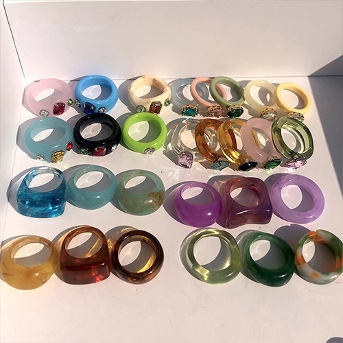 Set Cincin Berlian Akrilik Bentuk Buah Warna-Warni Gaya Korea Untuk Wanita