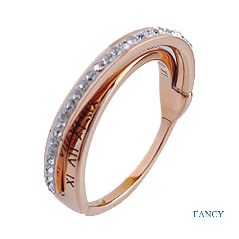 Cincin Titanium Steel Rose Gold 18k Hias Berlian Imitasi Untuk Wanita