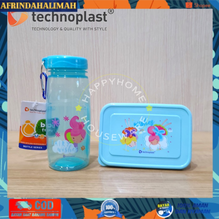 

{TERBARU} TECHNOPLAST Paket Hemat School Faries Set/ Tempat Bekal & Botol Air - Biru Muda