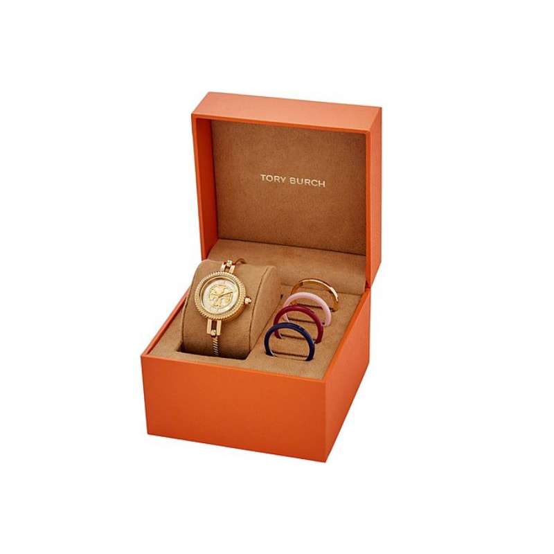 Tory Burch Women Reva Bangle Watch Gift Set , Gold Tone Stainless