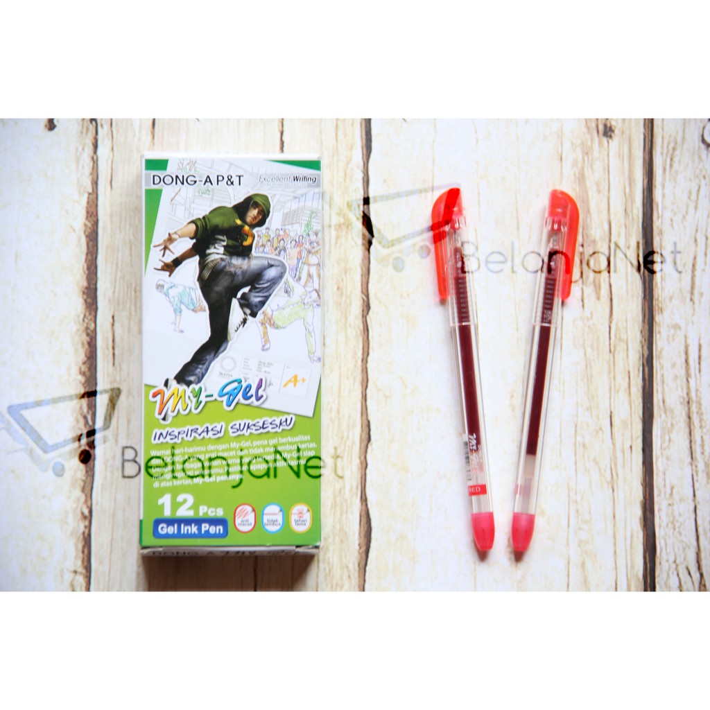 Pen Gel Dong-A P&amp;T My Gel 0.5mm HITAM/BIRU/MERAH/CAMPUR MIX 12 WARNA [1 LUSIN]