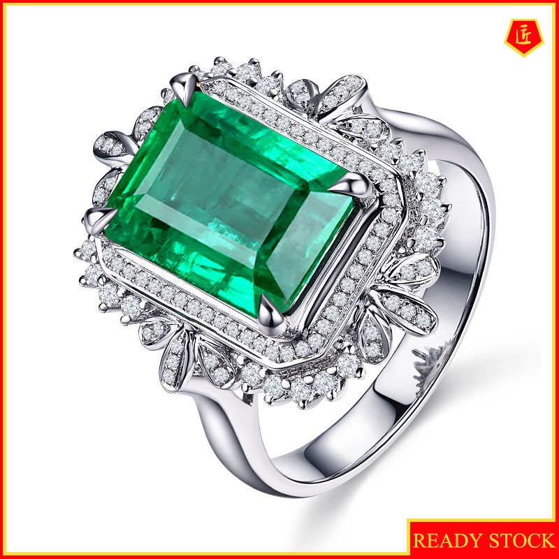 [Ready Stock]5 Karat Emerald Ring 18K Gold Elegant Temperament