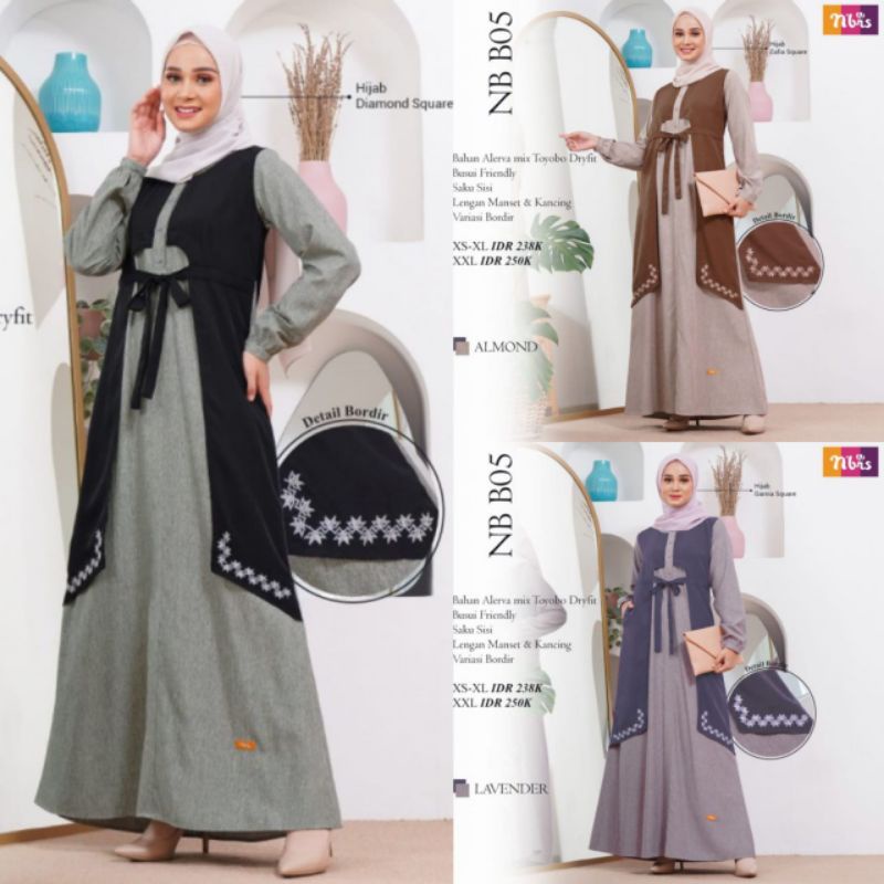 GAMIS NIBRAS TERBARU//PAKAIAN MUSLIM WANITA//NB B05 ALMOND/GREY/LAVENDER XS/S/M/L/XL/XXL