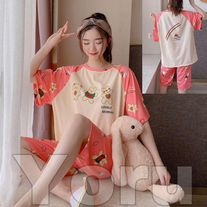 Pamelo.id Set Import / Baju stelan import / Fashion Import / Pajamas import / Piyama Import / Korea Style / Baju Tidur Murah / Babydoll / Set wanita import C7/8 /Stelan 7/8 /Baju tidur C7/8/ Celana 7/8 / Set celana sedengkul selutut / Import Murah