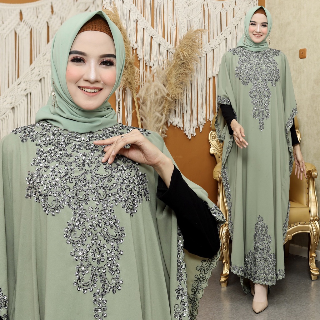 HOPYLOVY Kaftan Wanita Dengan Furring Terbaru Kombinasi Payet Gemini