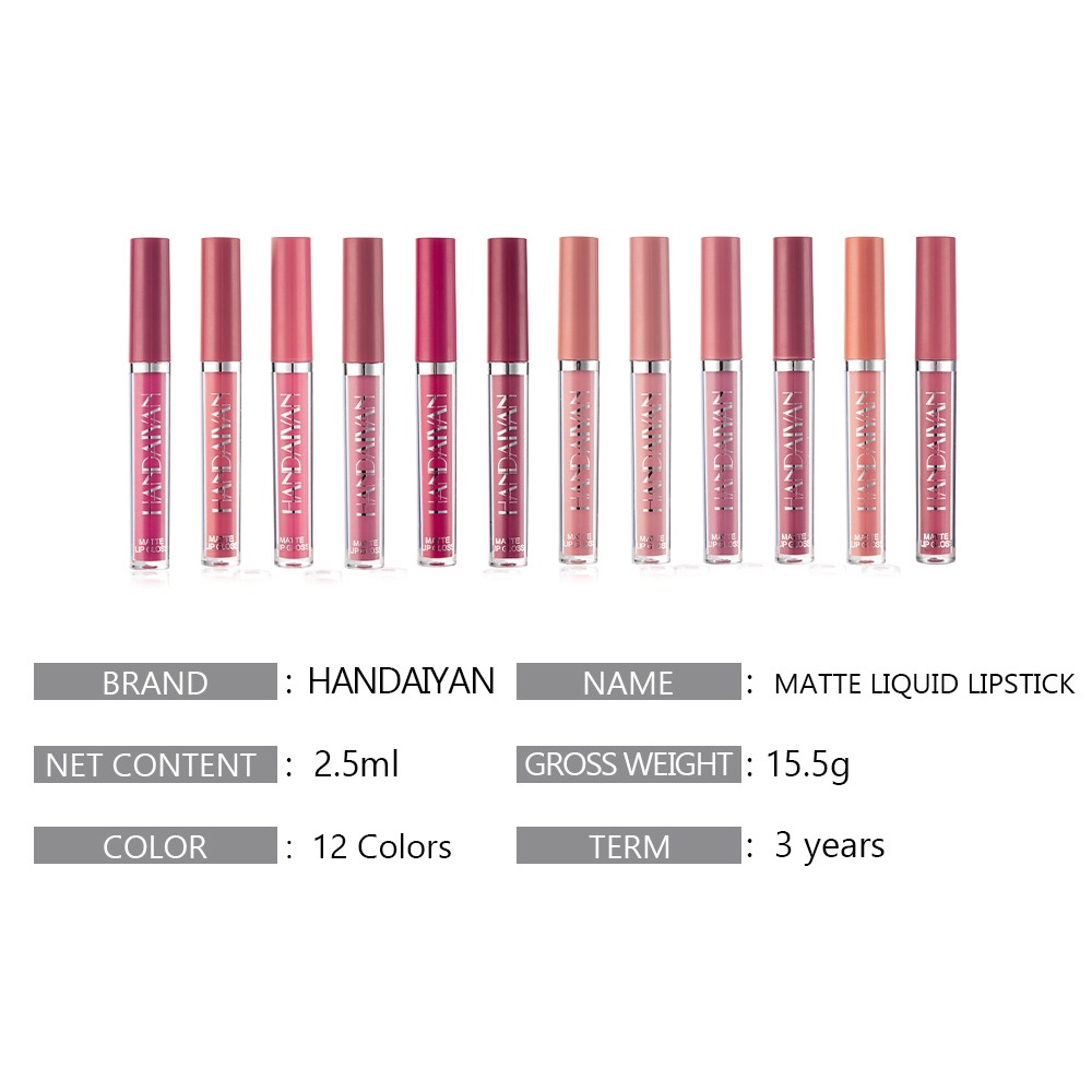 Allphv/Handaiyan  Lip Gloss Matte Liquid Long-lasting Kissproof Waterproof Moisturizer Non-Stick  Lipgloss Korean Lipstik Lip Cream Pelembab Cair Cepat Kering Tahan Air Fashion Lip gloss lipstik Liquid Lip Tint